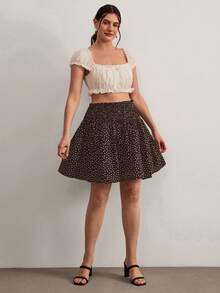 Freevana Plus Size Women Polka Dot Casual Versatile Daily Wear Skirt Formal Vacation Summer - Coffee Brown - View 6