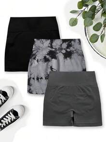 SHEIN Velisys Women's Plus Size Casual Versatile Daily Travel Sports Shorts 3pcs Set Gym Pilates Black Black And Gold Summer - Multicolor - View 2