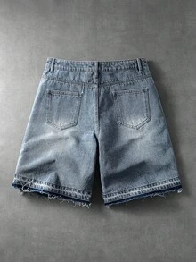 ROMWE MEN Street Life Shorts de mezclilla casuales para hombre con bolsillo y strass - Azul - Ver 2