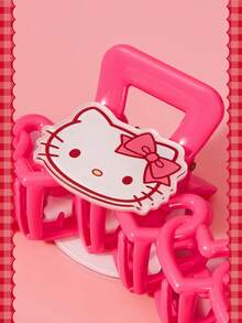 HELLO KITTY AND FRIENDS | SHEIN 1件裝 Sanrio Hello Kitty 玫瑰紅卡通可愛愛心後腦髮夾抓夾 - 玫瑰紅 - 查看 2
