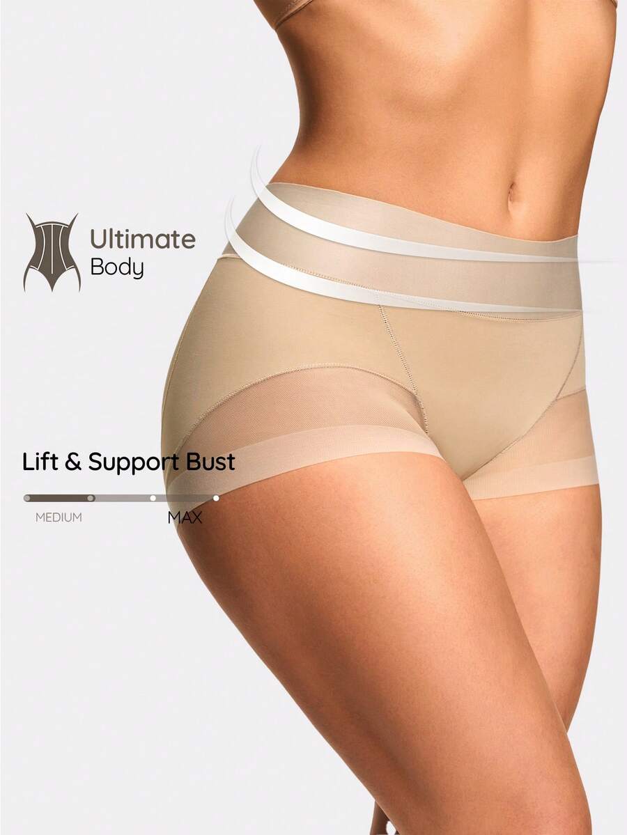 SHAPORA Shorts moldeadores de Body para mujer con malla de contraste de unicolor - Albaricoque - Ver 1