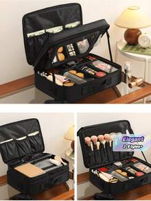 Large Capacity Professional Makeup Case, Suitable For Suitcase Hanging, Multi-Functional Shoulder/Backpack Makeup Artist Cosmetic Storage Box, Beauty & Nail Supplies Container - Black - View 1