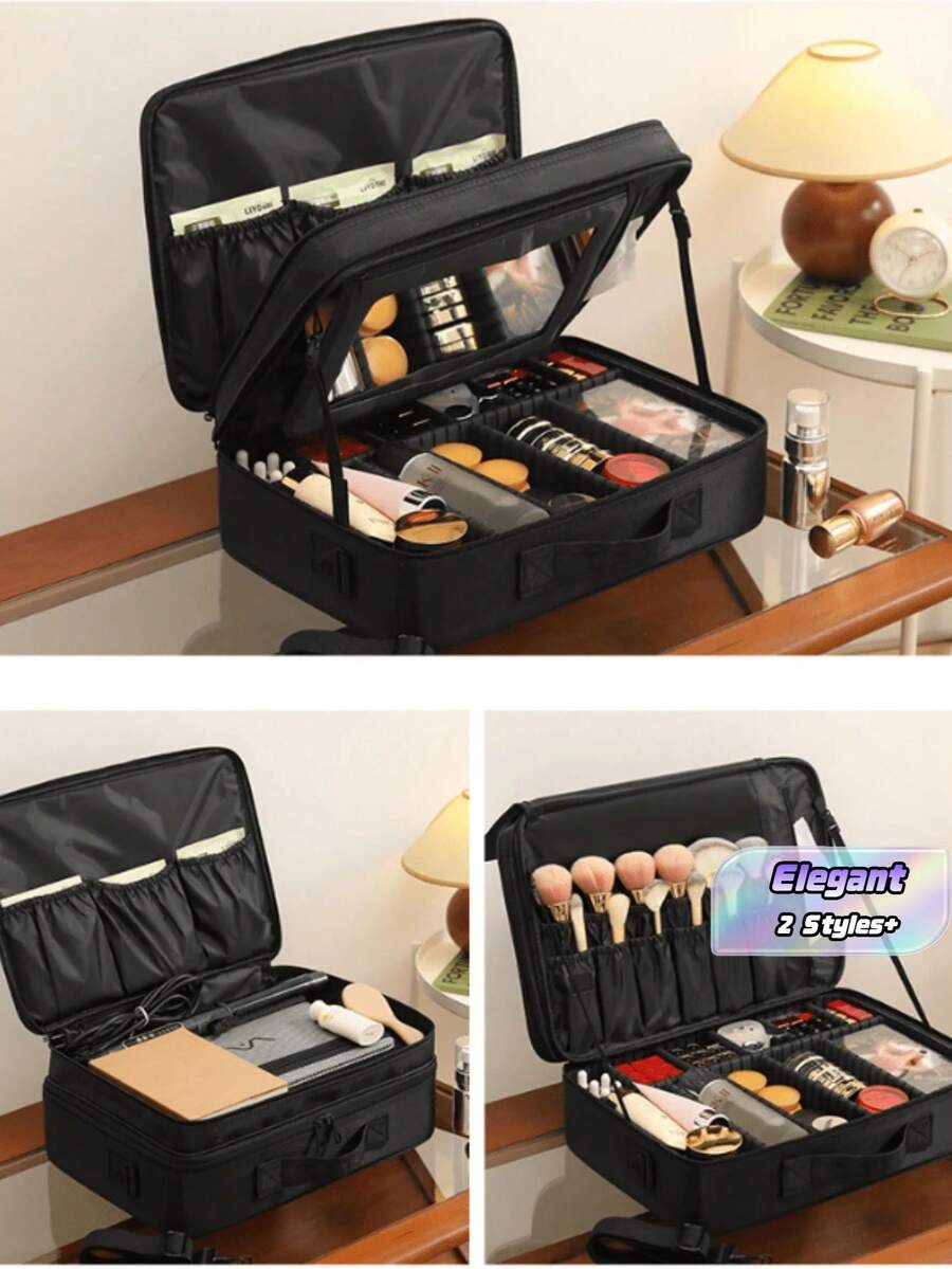 Large Capacity Professional Makeup Case, Suitable For Suitcase Hanging, Multi-Functional Shoulder/Backpack Makeup Artist Cosmetic Storage Box, Beauty & Nail Supplies Container - Black - View 1