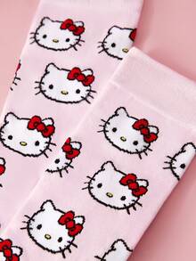 HELLO KITTY AND FRIENDS | SHEIN Breathable Sweat-Absorbing Women's Medium Tube Socks 1 Pair - Pink - View 3