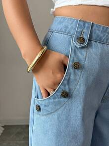 SHEIN Clasi Women's New American Style Loose Non-Stretch Denim Wide Leg Long Pants - Light Wash - View 5