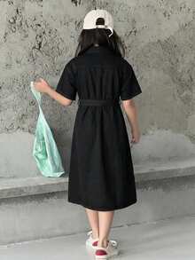 Dazy Kids 青少年女孩秋季服飾 青少年女孩牛仔短袖洋裝 夏季 - 黑色 - 查看 2
