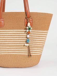 ROMWE Fairycore 1 Piece Spring Summer Dopamine Style Colorful Beaded Bag Keychain Pendant, Woven Rope Bag Charm, DIY Hanging Ornament - Color B - View 8