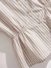 Rusticease 2pcs/Set Women's Round Neck Solid Color Sleeveless Top And Pink And White Striped Pants Casual Vacation Outfit Brunch Summer - Khaki - View 5