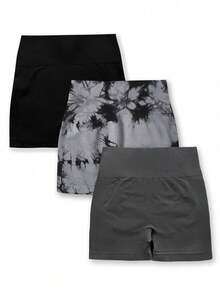 SHEIN Velisys Women's Plus Size Casual Versatile Daily Travel Sports Shorts 3pcs Set Gym Pilates Black Black And Gold Summer - Multicolor - View 6