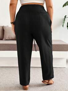 Plussiva Plus Size Maternity Adjustable Waist Casual Long Pants - Black - View 2
