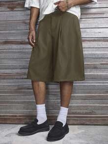 AXEPEAK Men's Casual Solid Color Loose Shorts, Summer - Brown - View 4