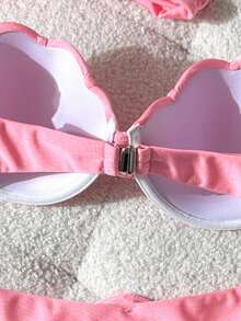Swim Mod Conjunto sexy de 2 piezas con copa rígida de patchwork de pétalos, cuello halter y tirantes desmontables, color liso - Rosa - View 5