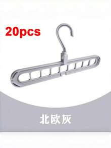 9-Hole Adjustable Foldable Clothes Hanger, Non-Slip Space-Saving Collapsible Garment Storage Rack In Solid Gray One Size Fits All, Ideal Wardrobe Organizer For Bedroom, Apartment, Dorm & Daily Family Clothing Arrangement - Grey - View 11