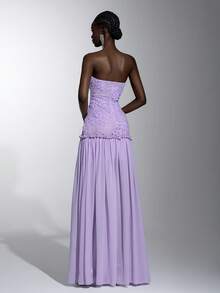 Elitara Women's Solid Color Elegant Minimalist Fashion Strapless Evening Gown Wedding Rehearsal Dinner Event Black Sequin Winter - Mauve Purple - View 4