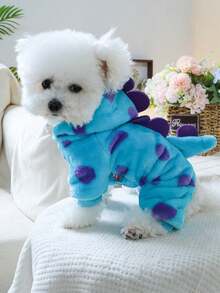 1Pc Adorable Floral Dinosaur Costume Pet Clothes For Small Dogs Cats, Puppy Chihuahua, Perfect For Outdoor Walk, Birthday Party, Holiday, Daily Wear, Soft & Comfortable - Blue - View 5