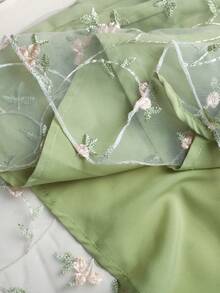 SHEIN 少女花卉刺繡網紗圓領無袖洋裝 - 綠色 - 查看 15