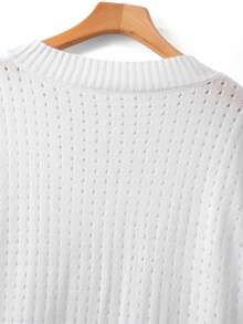 SHEIN CURVE+ Plus Size Casual Hollow V-Neck Mid-Sleeve Pullover Sweater - White - View 6