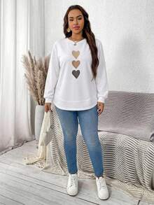 EMERY ROSE Sweatshirt Wanita Putih Campuran Katun dengan Gambar Hati - Lengan Panjang, Kasual, Musim Gugur - Putih - View 3