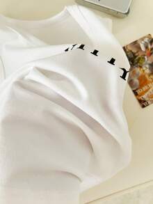 Resyla HELLO KITTY AND FRIENDS | SHEIN LOGO字母印花夏季女款修身背心 - 白色 - 查看 6