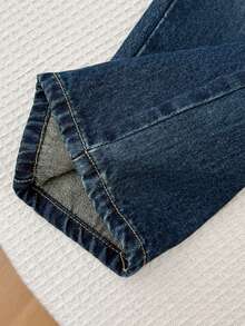 SHEIN Süße & niedliche lässige lockere gerade geschnittene gewaschene Denim-Jeans mit 3D-rosa Schleife & asymmetrischem Saumdesign, vielseitig für den täglichen Gebrauch, Schule, Campus, Universität - Mittele Waschung - Übersicht 8
