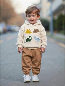 Young Boys Loose Sports Casual Simple Loose Comfortable Long Sleeve Hoodie Sweatshirt 2pcs Set Suitable For Autumn/Winter Boys Outfit Sets Graphic - Multicolor - View 2