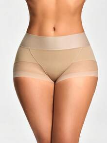 SHAPORA Shorts moldeadores de Body para mujer con malla de contraste de unicolor - Albaricoque - Ver 5