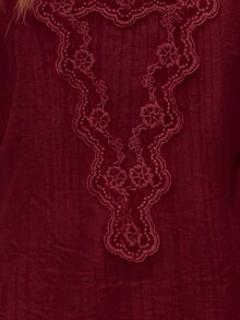 Nöista 女款花卉刺繡圖案綁帶休閒百搭日常穿搭細肩帶背心上衣 - 酒紅色 - 查看 6