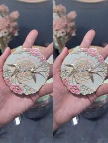1/2 Pcs Chinese Style Round Makeup Mirror, Enamel Craft Vanity Mirror With Floral And Bird Pattern, Portable Cosmetic Mirror With Protective Sleeve For Home Decor Gift - Multicolor - View 11