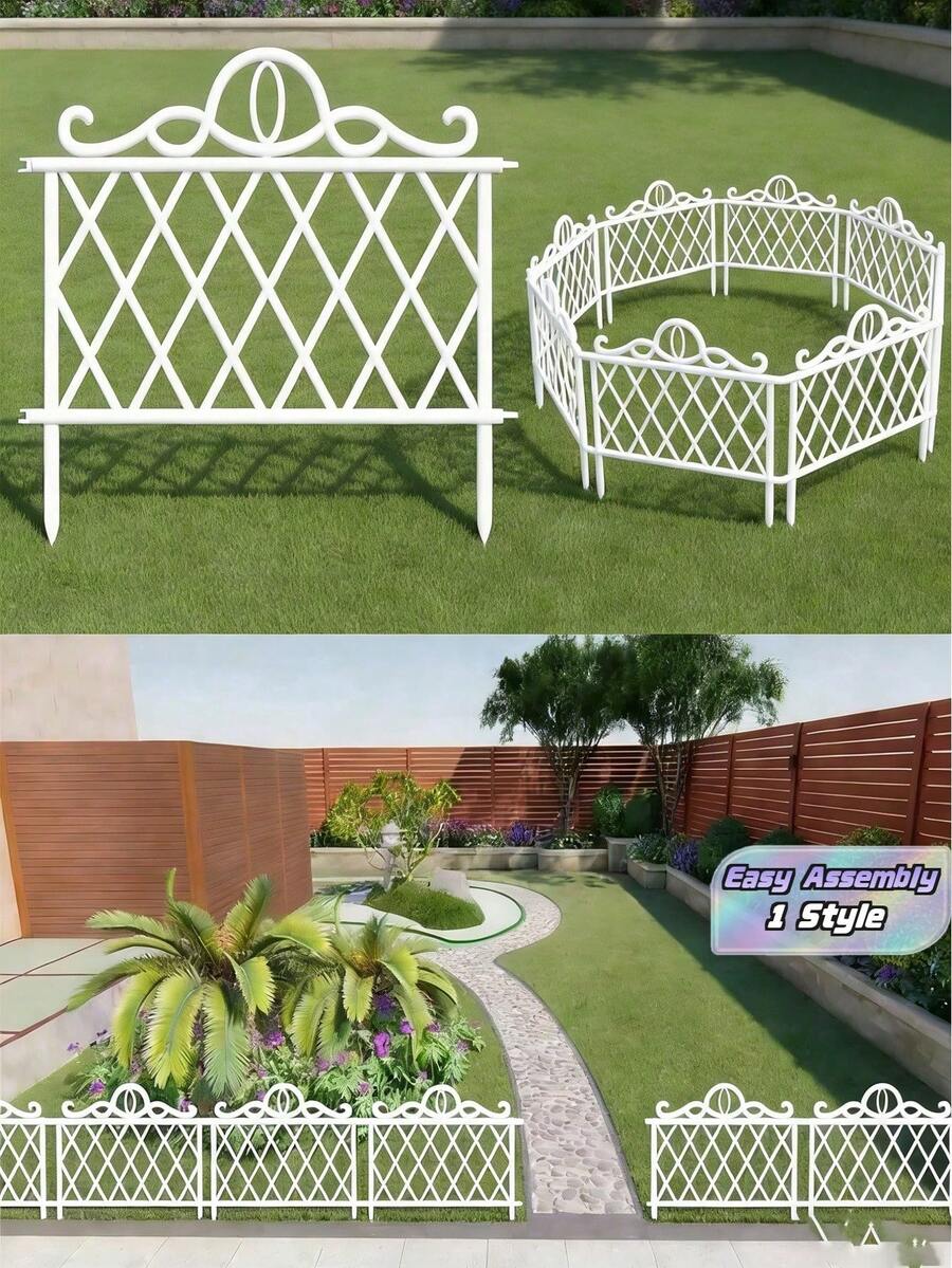 10 Plastic Decorative Garden Boundary Fence, Removable Outdoor Patio Plant Fence, Lawn Edge Barrier - Weatherproof Outdoor Privacy Screen Suitable For Lawns, Flower Beds, And Patios. Sturdy Construction, - White - View 1