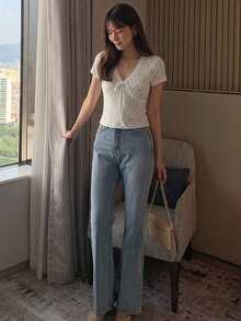 DAZY Women's Round Neck Solid Color Basic White Short Sleeve T-Shirt Spring Summer - Grey - View 8