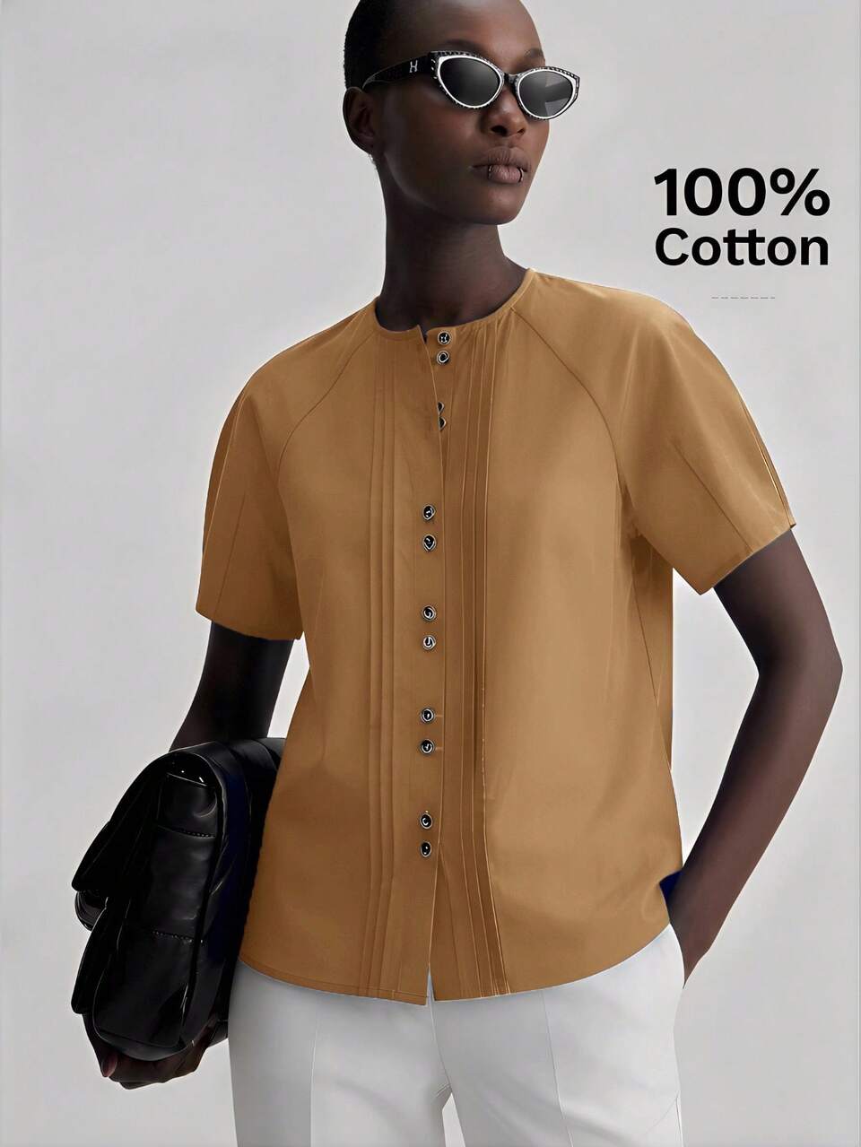 Women's Comfortable Skin-Friendly High-End Premium Minimalist Smart Casual Elegant Luxury Texture Essential Fashion Blouse Office Summer