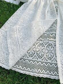 SHEIN Young Girl Jacquard Solid Color Loose Casual Shawl Cover Up,Kids - White - View 6
