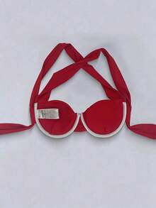 SHEIN Swim Women's Solid Color Ruched Underwire Bikini Top - Red - View 2