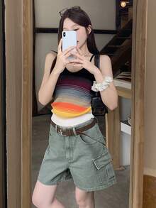 DAZY Women's Distressed Washed Pocket Casual Streetwear Summer Denim Shorts School - Green - View 8