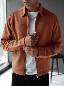 Manfinity CasualCool Chaqueta casual de unicolor para hombre, primavera/otoño, versátil - Marrón - Ver 5