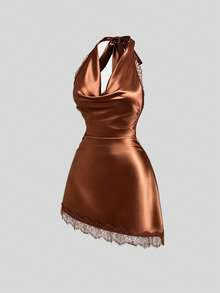 Sweetra Pure Desire Sexy Vintage Bold Avant-Garde Young Lady Street Date Birthday Party Home Casual Atmosphere Outfit Halter Tie Design Deep Brown Spring Summer Autumn Women's Dress - Brown - View 3
