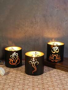 1/3 Stücke Diwali Metall Teelicht Kerzenhalter, Elefantenform Kerzenständer, Festival Schatten Projektion Dekoration für Party, Tisch & Zuhause Pooja Ornamente - rund - Übersicht 10