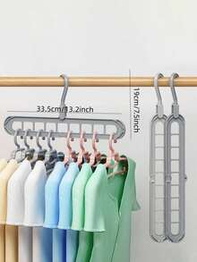 9-Hole Adjustable Foldable Clothes Hanger, Non-Slip Space-Saving Collapsible Garment Storage Rack In Solid Gray One Size Fits All, Ideal Wardrobe Organizer For Bedroom, Apartment, Dorm & Daily Family Clothing Arrangement - Grey - View 3