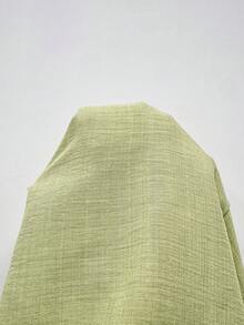 SHEIN CURVE+ 大尺碼女款刺繡圓領抓皺袖上衣，度假襯衫，手工風郵輪風祖母綠夏季波希米亞風 - 綠色 - 查看 9