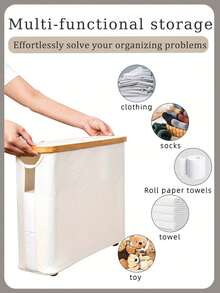 1pc Large Capacity Foldable Covered Toilet Paper Holder - Space-Saving Bathroom Storage Box, Durable Composite Frame With Gray Fabric Surface, Modern Home Organization, Toilet Paper Storage Container. - Multicolor - View 4