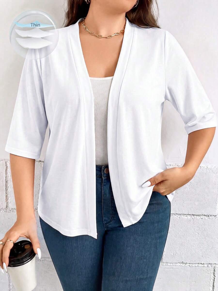 SHEIN LUNE Chaqueta casual versátil de unicolor talla grande - Blanco - Ver 1