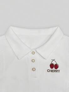 Resyla Women's Letter & Cherry Print Polo Collar Tank Top And Shorts Casual 2 Pieces Set - White - View 3