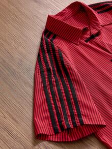 SWAVVY Men's Striped Short Sleeve Button-Up Casual Shirt - Red - View 3