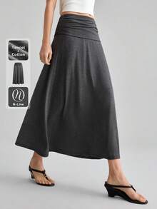 Ontre Women's Gray Comfortable Skin-Friendly Premium Fabric Fitted Waist Gathered A-Line Skirt, Modern Casual Bohemian Vacation Daily Holiday Work Summer - Dark Grey - View 2