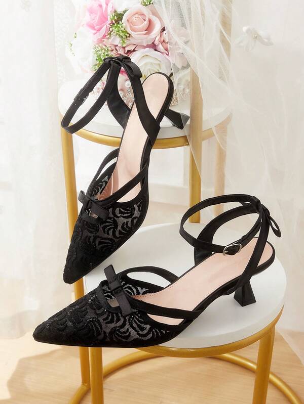 CUCCOO HITCHD Tacones altos elegantes de moda con punta puntiaguda y decoración de lazo para mujer