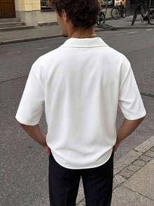 SERO LANO 男士純色前開扣休閒短袖襯衫，春夏款，正式 - 白色 - 查看 2