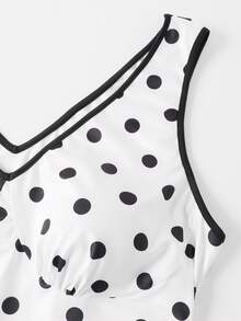 Franclia Women's Plus Size Sleeveless Casual 1950s Vintage Tank Top Polka Dot White Knit Top Elegant Inner Layer Vacation Summer Vacation - Black and White - View 3