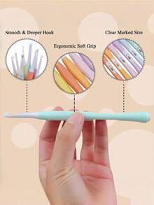 5/8/13pcs 2.5-20mm Ergonomic Crochet Hook Set, 2026 New Multicolor Crochet Needles With Rubber Grip, Suitable For Sweaters, Scarves, DIY Knitting, Thick Blankets, Shawls, Carpets, Etc. - Macaron Colors - View 8