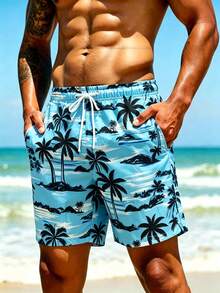 Naviga Onda Summer Plus Size Men's Palm Tree Print Pocket Beach Shorts Holiday / Vacation / Beach / Hawaii / Tropical / Swim /  Bathing - Baby Blue - View 5