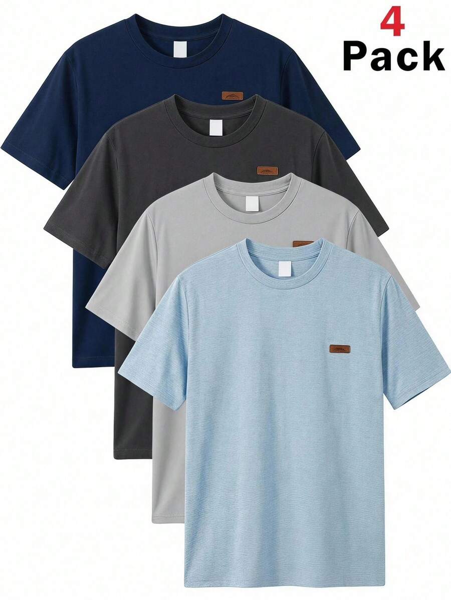 SHEIN Kids Tween Boy 4pcs/Set Solid Color Basic Crew Neck Short Sleeve T-Shirt Knit Top Multi-Piece Set, Comfortable Casual Versatile Fashion Suitable For Spring/Summer Indoor Daily And Outdoor Activities - Multicolor - View 1